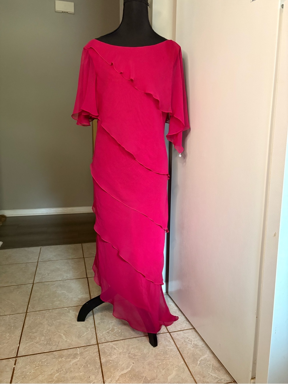 Fuchsia One-Shoulder Layered Maxi Dress